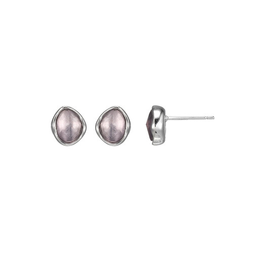 ELLE Sterling Silver "Treasure" Lab-Created Doublet White Crystal & Amethyst Stud Earrings