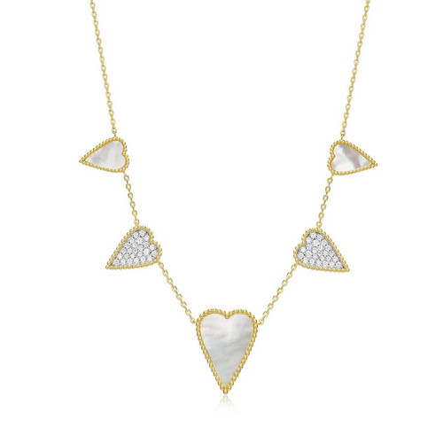 ELLE 17 inch+3 inch Sterling Silver Long Love Two-Tone Mother-of-Pearl & CZ Necklace
