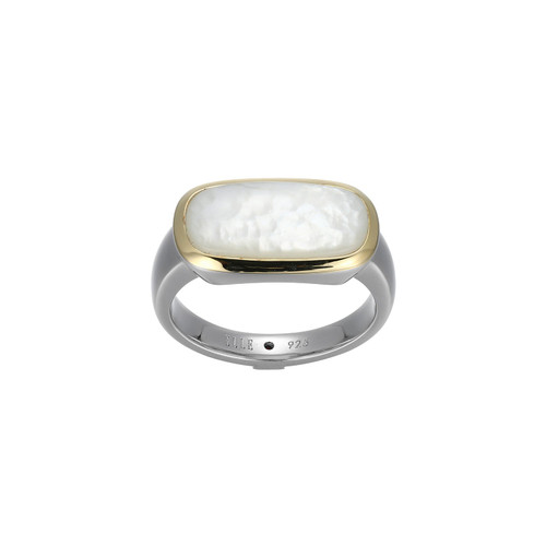 Image of ELLE Sterling Silver "Allure" Two-Tone Mother-of-Pearl East West Ring