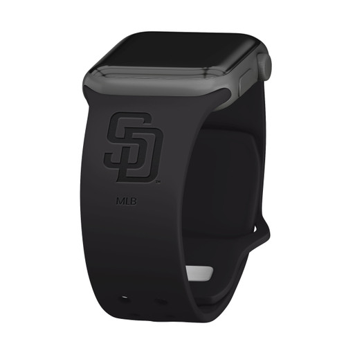 Image of Game Time San Diego Padres Engraved Silicone Watch Band Compatible with Apple Watch Black
