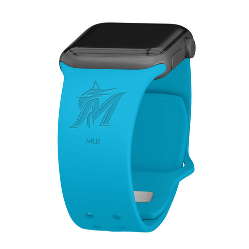 Game Time Miami Marlins Engraved Silicone Watch Band Compatible with Apple Watch Neon Blue