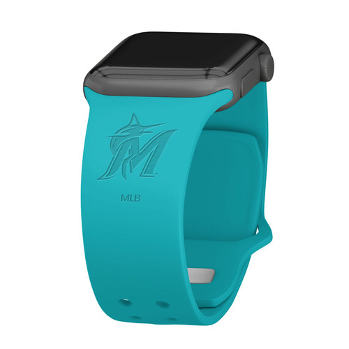 Game Time Miami Marlins Engraved Silicone Watch Band Compatible with Apple Watch Teal