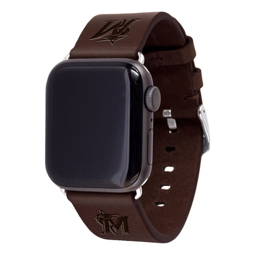 Game Time Miami Marlins Leather Band Compatible with Apple Watch Brown