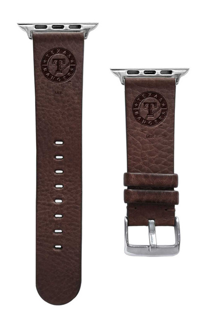 Image of Game Time Texas Rangers Leather Band Compatible with Apple Watch Brown