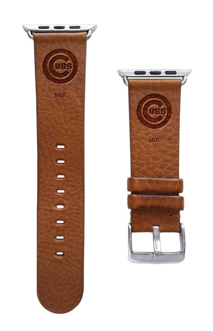 Image of Game Time Chicago Cubs Leather Band Compatible with Apple Watch Tan