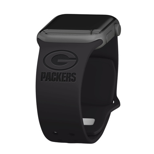 Game Time Green Bay Packers Engraved Silicone Watch Band Compatible with Apple Watch Black