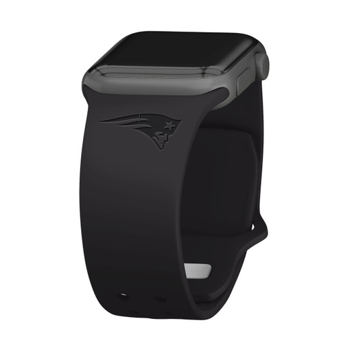 Image of Game Time New England Patriots Engraved Silicone Watch Band Compatible with Apple Watch Black