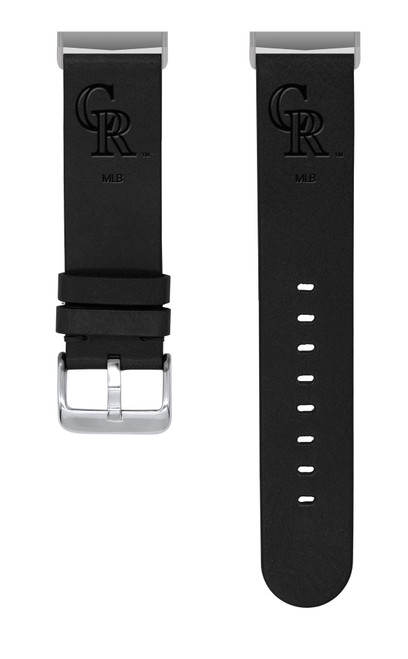Game Time Colorado Rockies Leather Watch Band Compatible with Fitbit Versa 3 and Sense Black