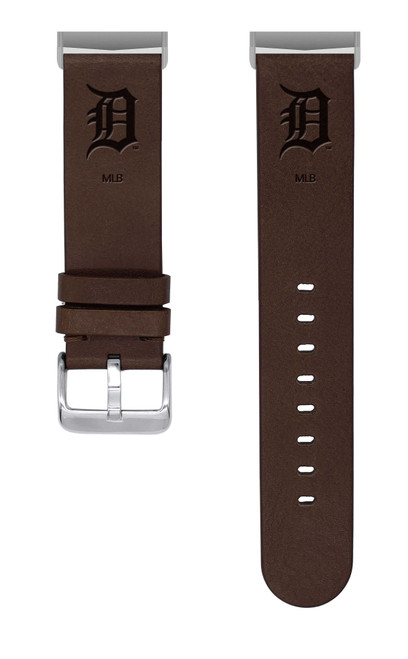 Image of Game Time Detroit Tigers Leather Watch Band Compatible with Fitbit Versa 3 and Sense Brown