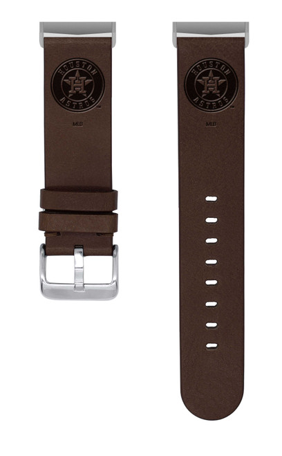 Image of Game Time Houston Astros Leather Watch Band Compatible with Fitbit Versa 3 and Sense Brown