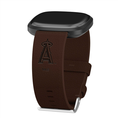 Image of Game Time Los Angeles Angels Leather Watch Band Compatible with Fitbit Versa 3 and Sense Brown