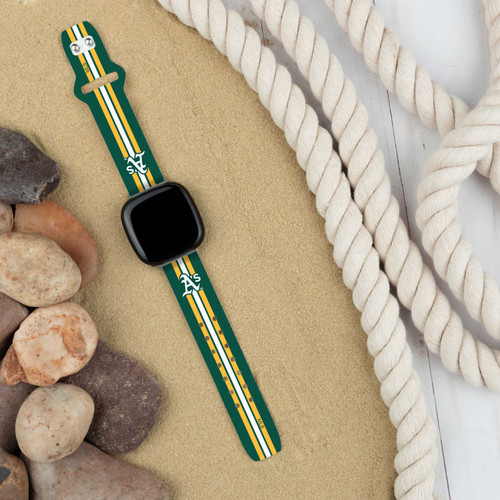 Image of Game Time Oakland Athletics HD Watch Band Compatible with Fitbit Versa 3 and Sense - Stripe