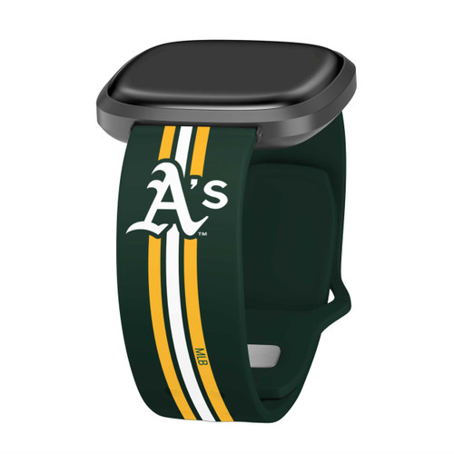 Image of Game Time Oakland Athletics HD Watch Band Compatible with Fitbit Versa 3 and Sense - Stripe