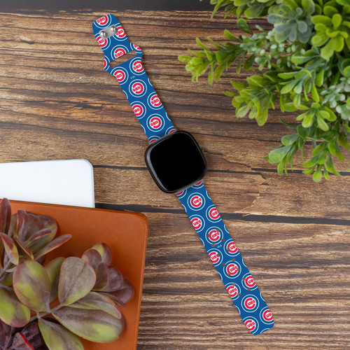Image of Game Time Chicago Cubs HD Watch Band Compatible with Fitbit Versa 3 and Sense - Repeating