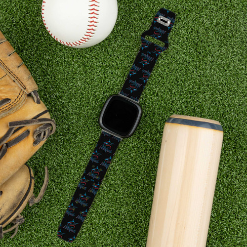 Image of Game Time Miami Marlins HD Watch Band Compatible with Fitbit Versa 3 and Sense - Repeating