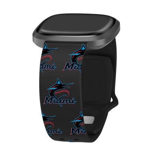 Image of Game Time Miami Marlins HD Watch Band Compatible with Fitbit Versa 3 and Sense - Repeating