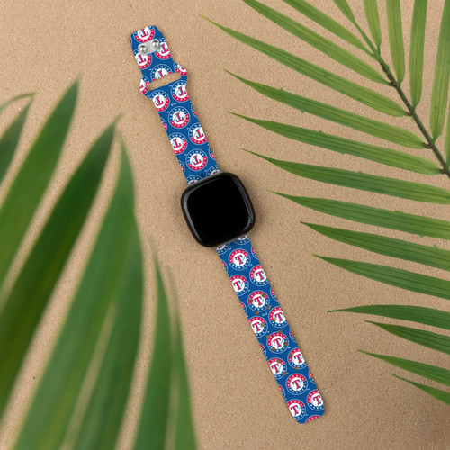 Image of Game Time Texas Rangers HD Watch Band Compatible with Fitbit Versa 3 and Sense - Repeating