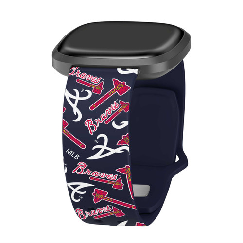 Image of Game Time Atlanta Braves HD Watch Band Compatible with Fitbit Versa 3 and Sense - Repeating with Text
