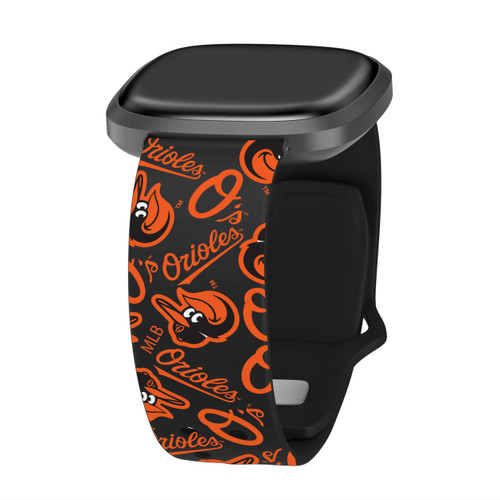 Image of Game Time Baltimore Orioles HD Watch Band Compatible with Fitbit Versa 3 and Sense - Repeating with Text