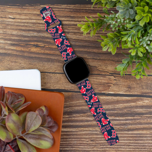 Image of Game Time Boston Red Sox HD Watch Band Compatible with Fitbit Versa 3 and Sense - Repeating with Text