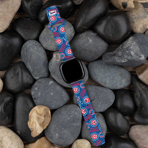 Image of Game Time Chicago Cubs HD Watch Band Compatible with Fitbit Versa 3 and Sense - Repeating with Text