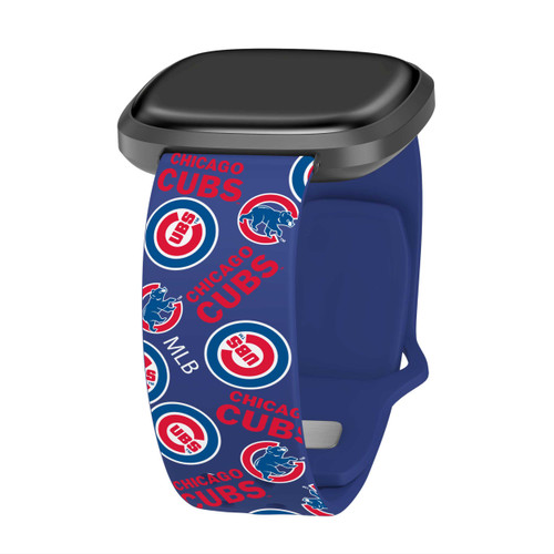 Image of Game Time Chicago Cubs HD Watch Band Compatible with Fitbit Versa 3 and Sense - Repeating with Text
