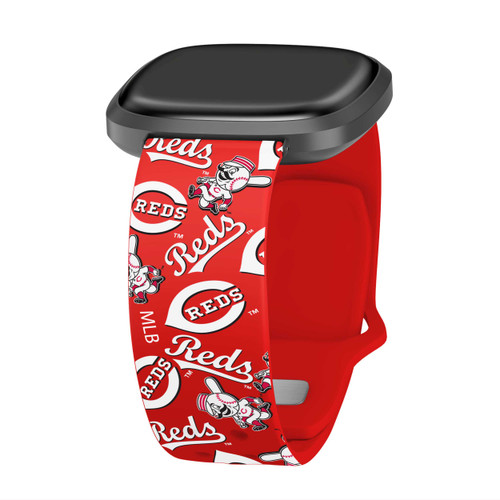 Image of Game Time Cincinnati Reds HD Watch Band Compatible with Fitbit Versa 3 and Sense - Repeating with Text