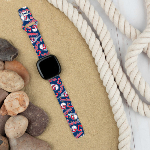Image of Game Time Cleveland Guardians HD Watch Band Compatible with Fitbit Versa 3 and Sense - Repeating with Text