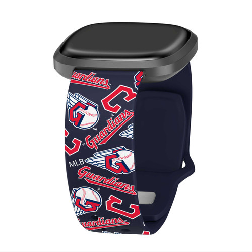 Image of Game Time Cleveland Guardians HD Watch Band Compatible with Fitbit Versa 3 and Sense - Repeating with Text