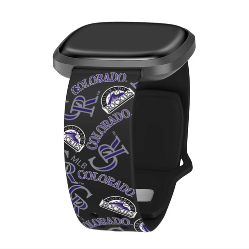 Image of Game Time Colorado Rockies HD Watch Band Compatible with Fitbit Versa 3 and Sense - Repeating with Text