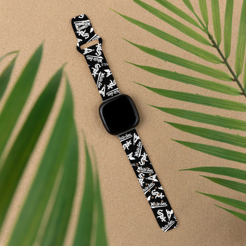 Image of Game Time Chicago White Sox HD Watch Band Compatible with Fitbit Versa 3 and Sense - Repeating with Text