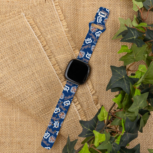 Image of Game Time Detroit Tigers HD Watch Band Compatible with Fitbit Versa 3 and Sense - Repeating with Text