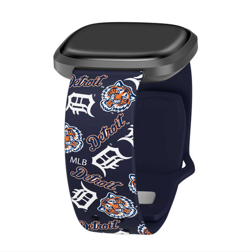 Image of Game Time Detroit Tigers HD Watch Band Compatible with Fitbit Versa 3 and Sense - Repeating with Text