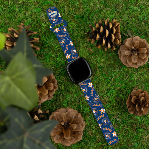 Image of Game Time Houston Astros HD Watch Band Compatible with Fitbit Versa 3 and Sense - Repeating with Text