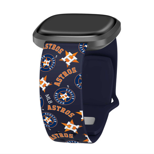 Image of Game Time Houston Astros HD Watch Band Compatible with Fitbit Versa 3 and Sense - Repeating with Text