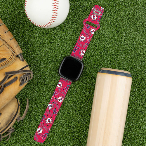 Image of Game Time Los Angeles Angels HD Watch Band Compatible with Fitbit Versa 3 and Sense - Repeating with Text