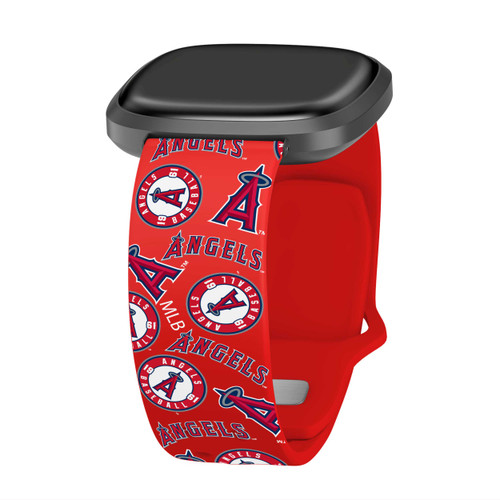Image of Game Time Los Angeles Angels HD Watch Band Compatible with Fitbit Versa 3 and Sense - Repeating with Text