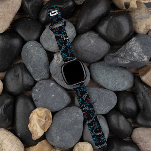 Image of Game Time Miami Marlins HD Watch Band Compatible with Fitbit Versa 3 and Sense - Repeating with Text