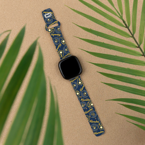Image of Game Time Milwaukee Brewers HD Watch Band Compatible with Fitbit Versa 3 and Sense - Repeating with Text