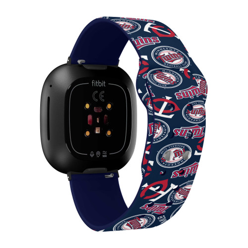Image of Game Time Minnesota Twins HD Watch Band Compatible with Fitbit Versa 3 and Sense - Repeating with Text