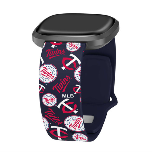 Image of Game Time Minnesota Twins HD Watch Band Compatible with Fitbit Versa 3 and Sense - Repeating with Text