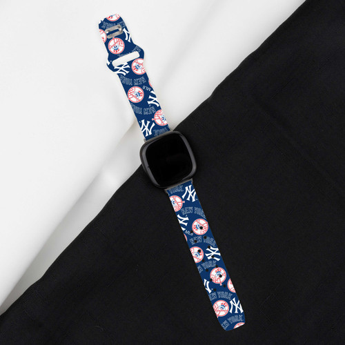 Image of Game Time New York Yankees HD Watch Band Compatible with Fitbit Versa 3 and Sense - Repeating with Text