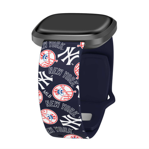 Image of Game Time New York Yankees HD Watch Band Compatible with Fitbit Versa 3 and Sense - Repeating with Text