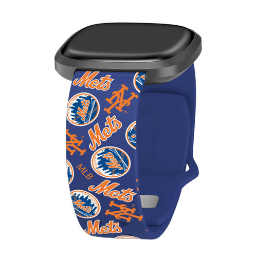 Image of Game Time New York Mets HD Watch Band Compatible with Fitbit Versa 3 and Sense - Repeating with Text