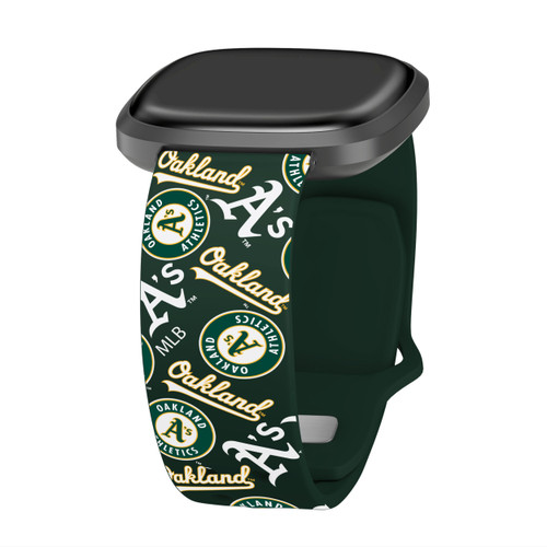 Game Time Oakland Athletics HD Watch Band Compatible with Fitbit Versa 3 and Sense - Repeating with Text