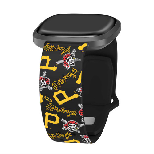 Image of Game Time Pittsburgh Pirates HD Watch Band Compatible with Fitbit Versa 3 and Sense - Repeating with Text