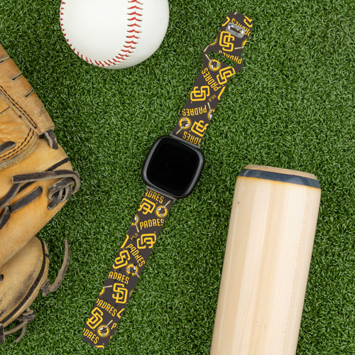 Image of Game Time San Diego Padres HD Watch Band Compatible with Fitbit Versa 3 and Sense - Repeating with Text
