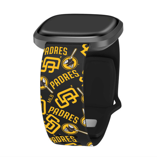 Image of Game Time San Diego Padres HD Watch Band Compatible with Fitbit Versa 3 and Sense - Repeating with Text