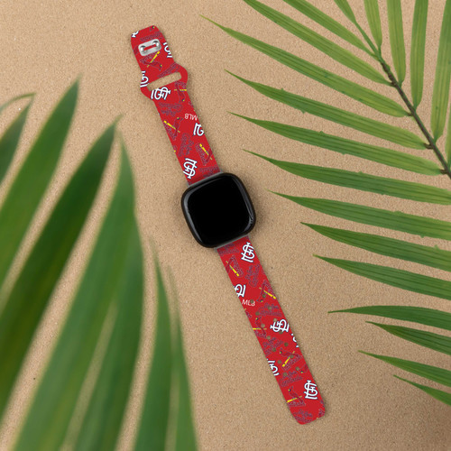 Image of Game Time St Louis Cardinals HD Watch Band Compatible with Fitbit Versa 3 and Sense - Repeating with Text