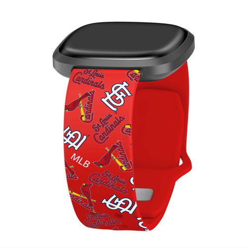 Image of Game Time St Louis Cardinals HD Watch Band Compatible with Fitbit Versa 3 and Sense - Repeating with Text
